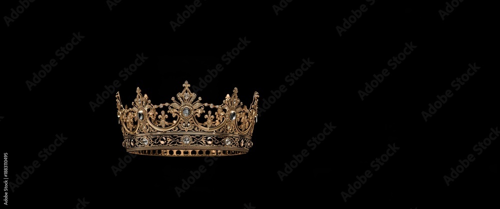 Fototapeta premium Isolated royal golden crown in a close-up shot with a dark backdrop