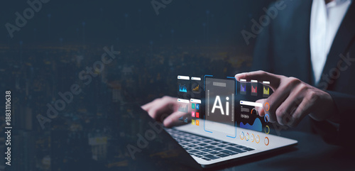 Tableau sur toile Artificial intelligence (AI) drives business growth with digital technology, data, marketing automation, and smart solutions for faster, more efficient results