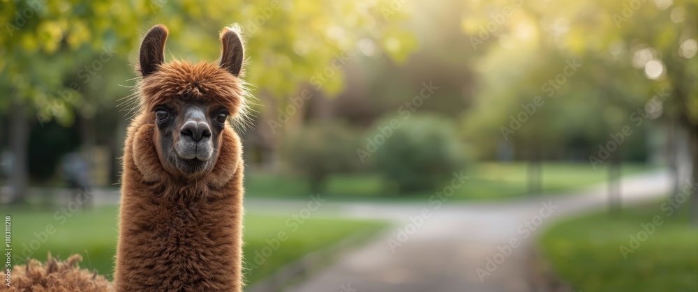 Obraz premium Brown Llama at Malkia Park in Slovakia