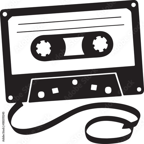 Classic audio cassette with unwound tape on a vintage graph paper background