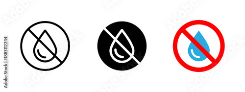 No water crossed out sign icon concept as forbidden liquids water drops not allowed vector flat design emblem as forbidden liquid isolated