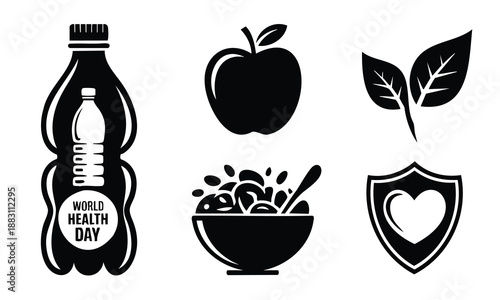 Healthy nutrition and hydration icons for wellness promotion design