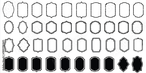 Set of decorative frames with vintage style and assorted shapes for elegant borders suitable for certificates or greeting cards with classic border isolated on white background