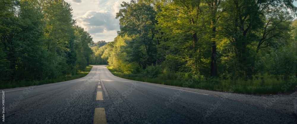 Fototapeta premium Close-up of asphalt road bordered by trees