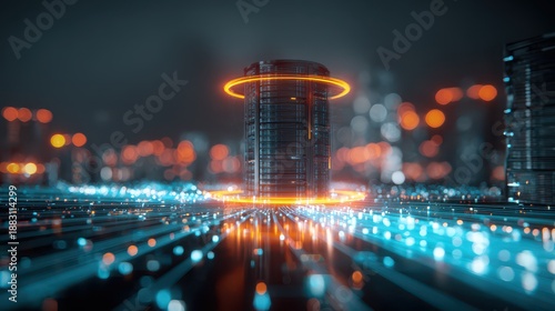 3D illustration of a distributed network under a DDoS-like attack with glowing data streams converging on a central server