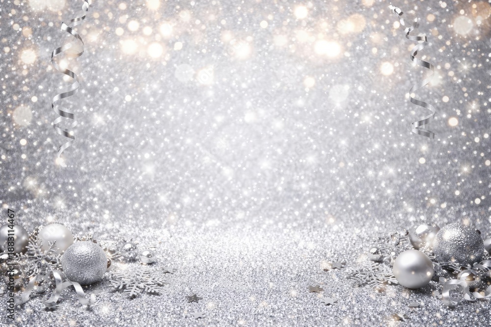 Obraz premium Decorative silver sparkle wallpaper for holidays with celebratory ambiance backdrop