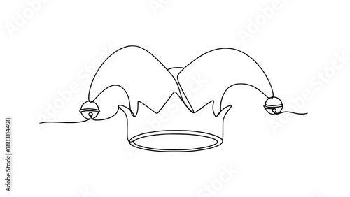 Single line jester hat with bells minimalist comedy and celebration illustration