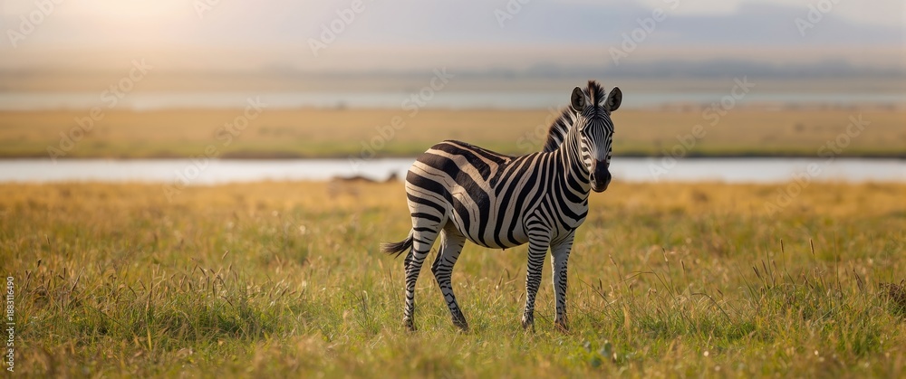 Fototapeta premium A Stylish Zebra Portrait Amid the Grass