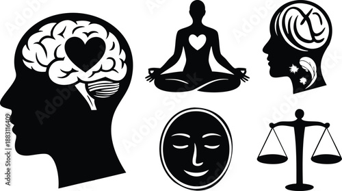 Mental health and balance icons for psychological well being concept