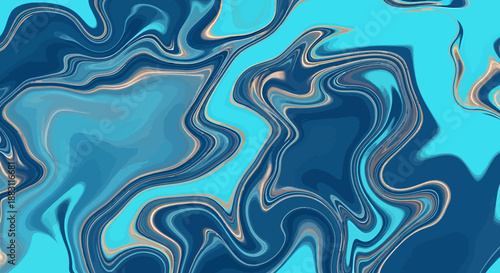 Marble liquid texture in shades of blue and gold featuring abstract fluid swirls with luxurious metallic accents for elegant background design and modern artistic decorative pattern surfaces