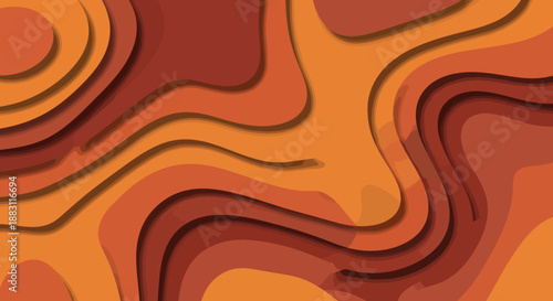 Paper cut background with abstract orange and brown wavy layers creating 3d topography effect with soft shadows for organic earth tone design projects and modern creative aesthetic posters