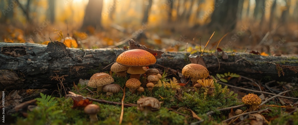 Fototapeta premium Multiple images of different mushrooms in fall, the peak mushroom season
