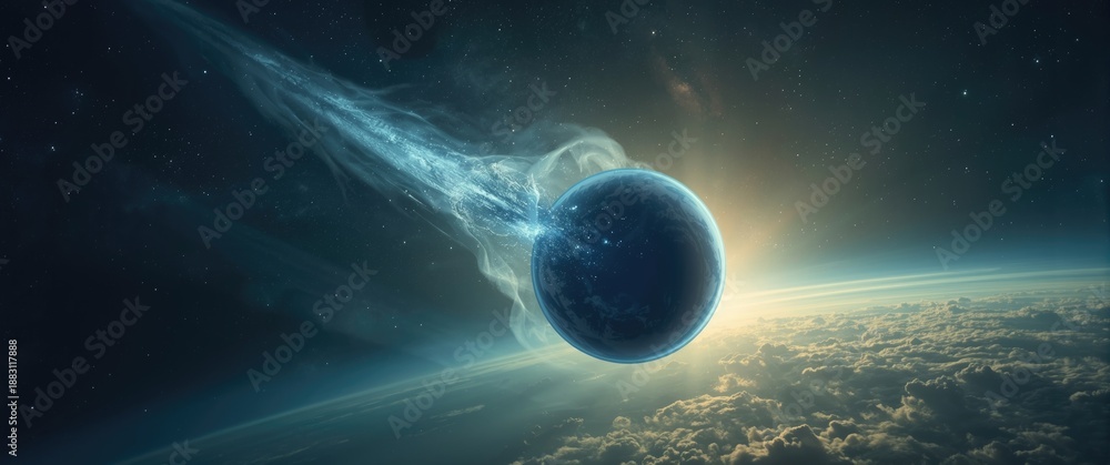 Fototapeta premium Space Event: Comet Nears the Blue Planet