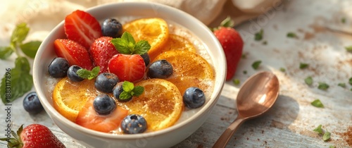 Delicious summer porridge infused with fruit, honey, and cinnamon