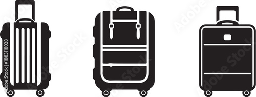Three black suitcase icons vector silhouette illustration 