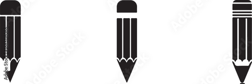 Three black pencil icons vector silhouette illustration for writing or drawing
