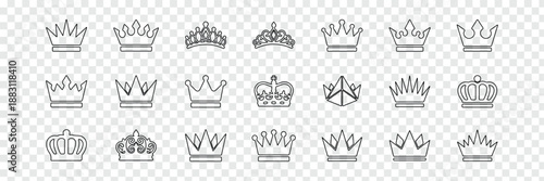 Royal Crown Icon Set. Crown icons set. King, Princess crowns. Royal crown symbol collection. Three crown icons inside circles representing royalty power leadership, authority, power and luxury vector