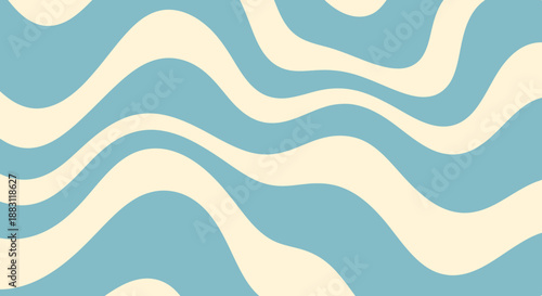 Abstract groovy retro wavy blue and cream background, 70s psychedelic style fluid pattern, vintage inspired aesthetic wallpaper graphic illustration