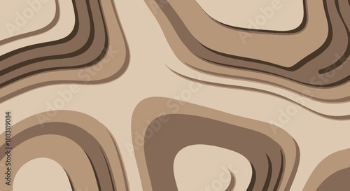 Paper cut style abstract topography background featuring layered shades of brown and beige earth tones for organic natural design and three dimensional topographical map effect for projects