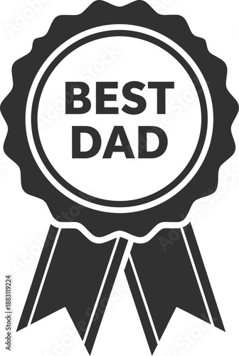 A simple black and white circular badge design proclaims best dad within a ribbon decorated award style graphic illustration high quality