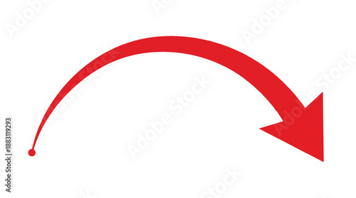 A red, curved arrow that starts from a point on the left and extends to a point on the right, forming a semi-circle.  