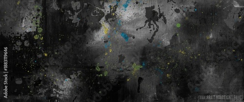 Distressed Silk Featuring Yellow, Blue, and Green Spots in Black and White Shades