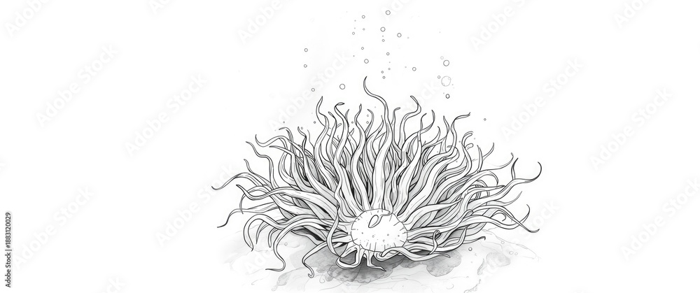 Fototapeta premium Adult stress relief coloring book with Sea anemone and light beams illustrations