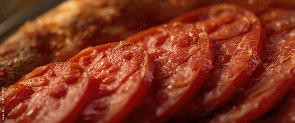 Obraz premium Close-up shot of pepperoni sausage slices