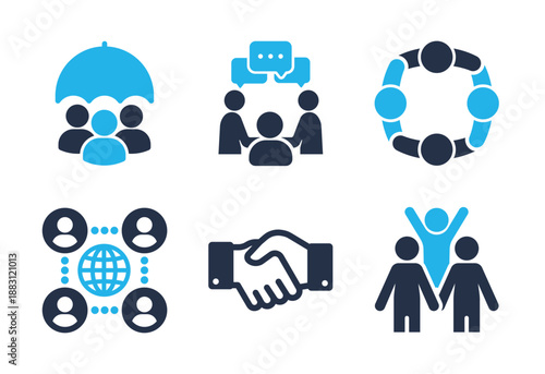 Teamwork and Community icon set. Solid glyph series icons