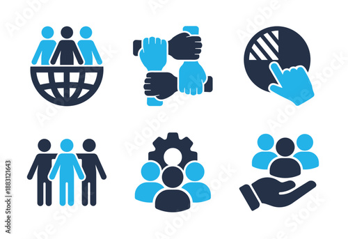 Global Collaboration and HR Management icon set. Solid glyph series icons