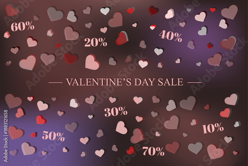 Valentine's Day Sale poster or banner with colorful hearts. Promotion and shopping February winter sale template. Vector illustration. 