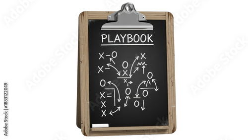 Playbook clipboard with strategic game plan.