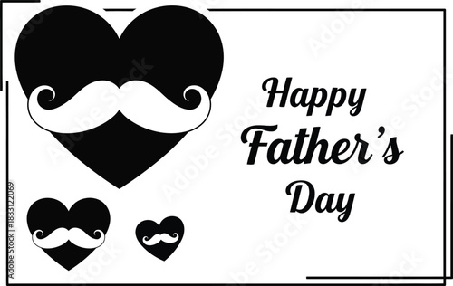 A festive father s day greeting card illustration features a large heart with a mustache and smaller hearts conveying love and appreciation
