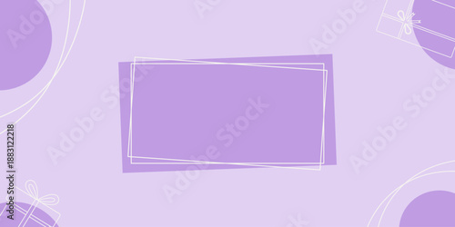 Horizontal Banner with shapes Outline gift boxes and intersecting lines Monochrome violet Copy space. Isolated Vector illustration Birthday Banner or Promo template, leaflets, flyers, media post, tag 