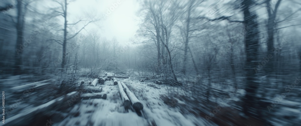 Obraz premium Fuzzy winter woodland under a cloudy, empty sky