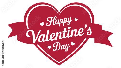 happy valentines day heart ribbon badge typography design for romantic greeting card poster banner sticker and love celebration