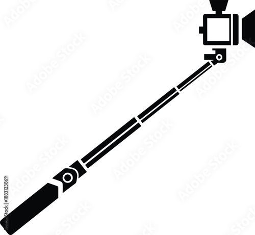 Black Selfie Stick Action Camera Vector Illustration Isolated on White Background for Travel Photography Multimedia Digital Vlogging and Mobile Video Graphics
