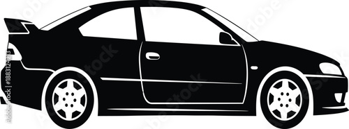 Modern Sports Car Silhouette, Two Door Coupe Profile, Automotive Transport Icon, Vehicle Speed Performance Graphic, Racing Car Vector Side View