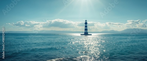 Panel kuchenny z motywem View of a seaside resort and coastal town on the Black Sea coast featuring port entrance and lighthouse tower