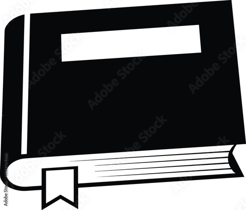 Closed Hardcover Book Icon, Literature and Education Symbol, Library Research Tool, Stationery Notebook with Bookmark, Black and White Vector Illustration
