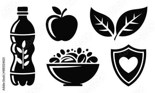 Set bundle world health day silhouette icons healthy lifestyle symbols