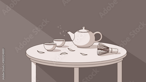 Minimalist Japanese Tea Ceremony: A Serene Illustration of Tranquility and Ritual