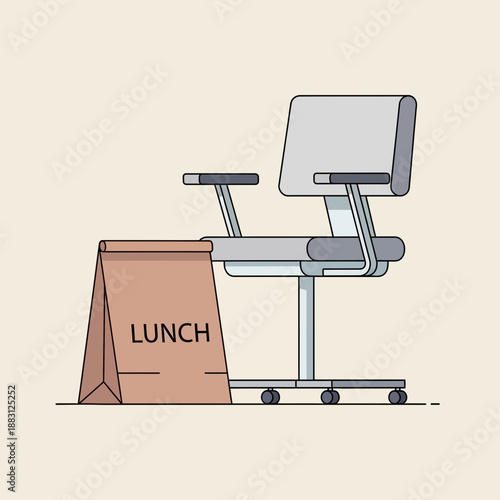 Minimalist Illustration Of Office Chair And Lunch Bag Representing Modern Work Breaks