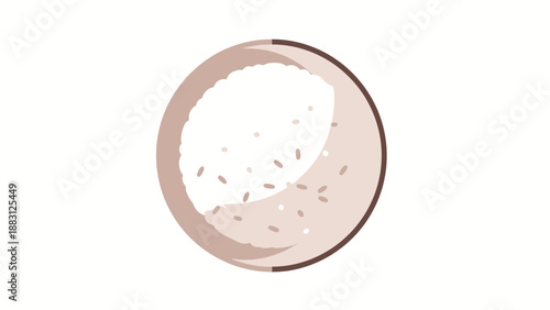 Minimalist Illustration Of Rice In A Bowl Against A White Background For Design