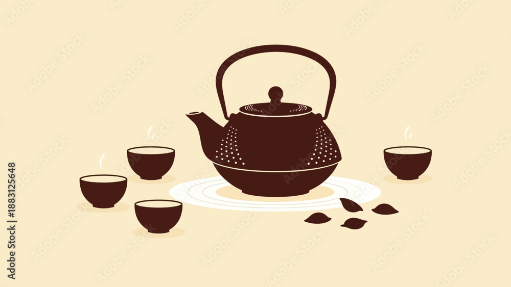 Obraz premium Minimalist Japanese Tea Ceremony Illustration Showing Tranquility and Sophistication