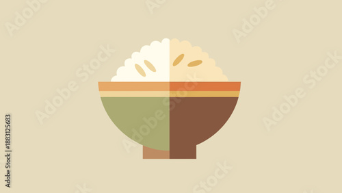 Minimalist Illustration Of Rice In Bowl, Perfect For Culinary Projects And Designs