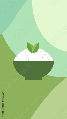 Minimalist Illustration of Rice in a Bowl, Representing Healthy Eating and Organic Cuisine