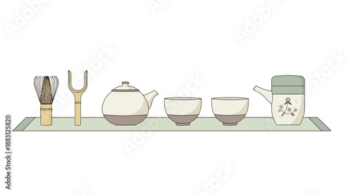 Minimalist Japanese Tea Ceremony Set Illustration: Artistic Calm Aesthetic Design