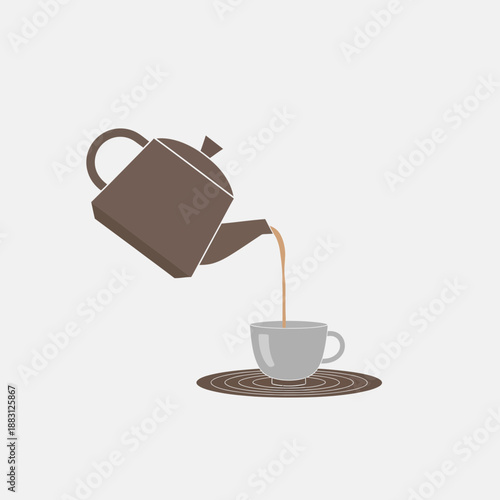 Minimalist Illustration of Tea Being Poured into a Cup for Relaxing Moments and Beverages