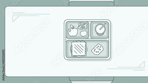 Minimalist Lunch Tray Illustration Depicting Healthy Food Choices and Balanced Nutrition